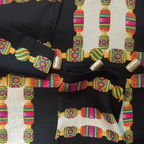 Adrianne Papell 100% silk patterned blazer pink/white/black gold buttons Sz 8 - Picture 9 of 10